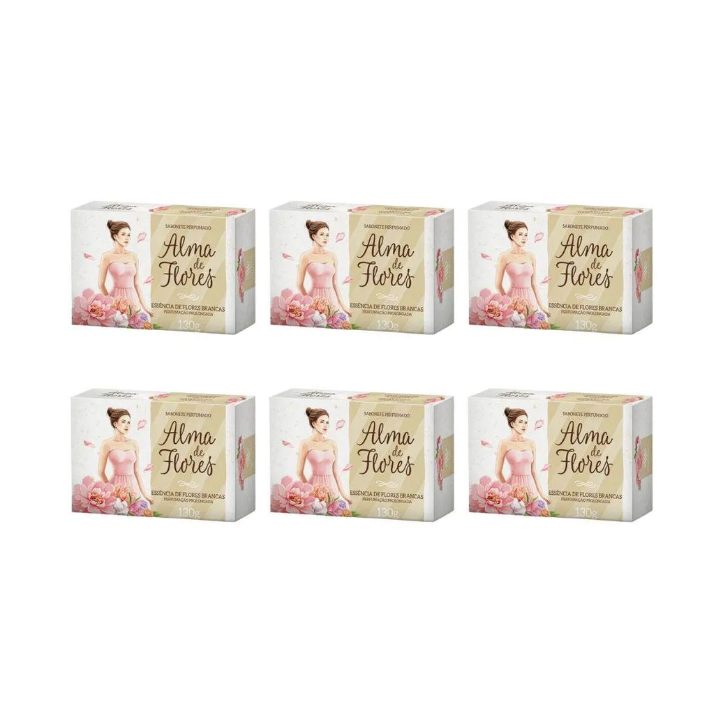 Sabonete Alma de Flores 130g Flores Brancas - Kit C/6un