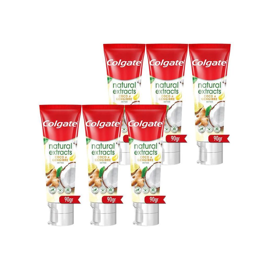 Creme Dental Colgate Natural Extracts Detox Coco e Gengibre 90g 6 unidades