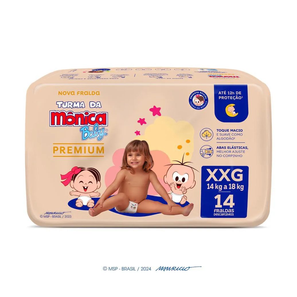 Fralda Turma da Mônica Baby Premium Jumbo Xxg com 14un