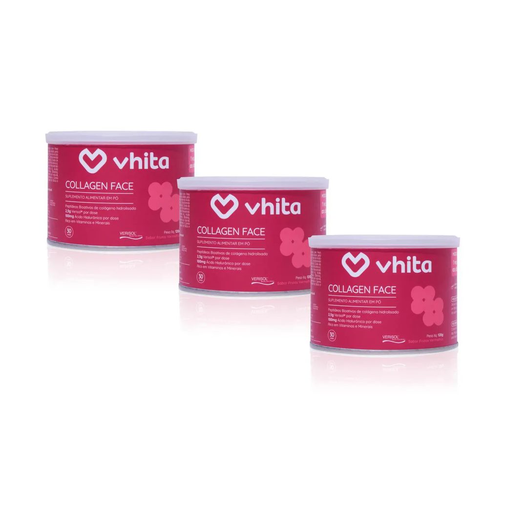 Colágeno Hidrolisado Verisol com Ácido Hialuronico em Pó Sabor Frutas Vermelhas 30 Doses Vhita ( 3 Unidades)
