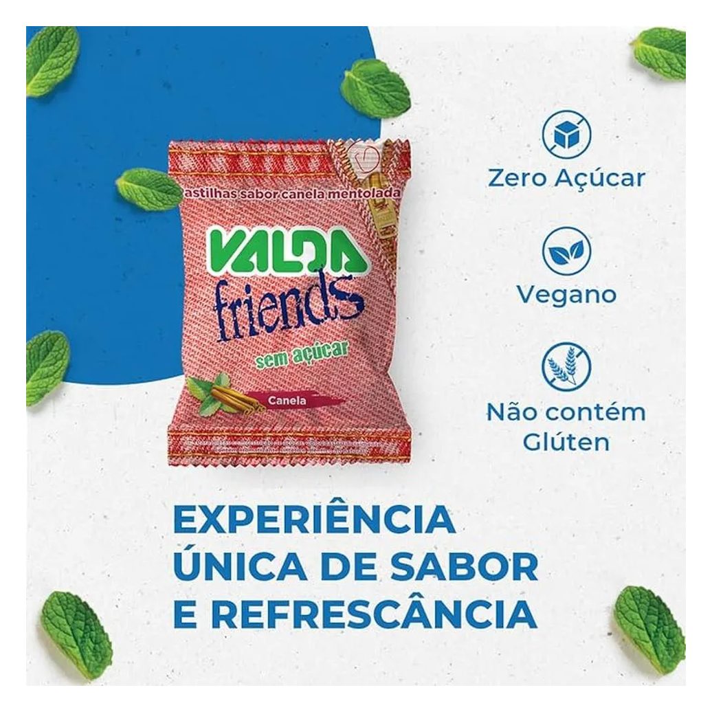 Valda Friends Pastilha Sabor Canela Mentolado Contém 10 Sachês de 25g Cada
