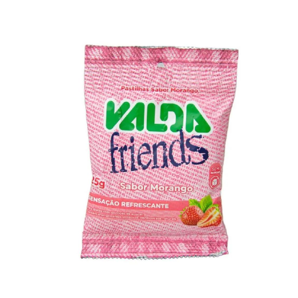 Valda Friends Pastilha Sabor Morango 10 Sachês de 25g Cada