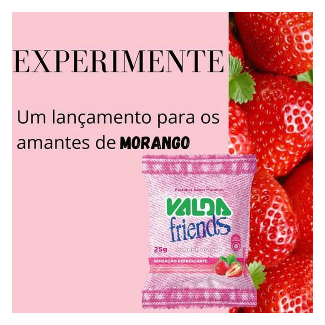 Valda Friends Pastilha Sabor Morango 10 Sachês de 25g Cada
