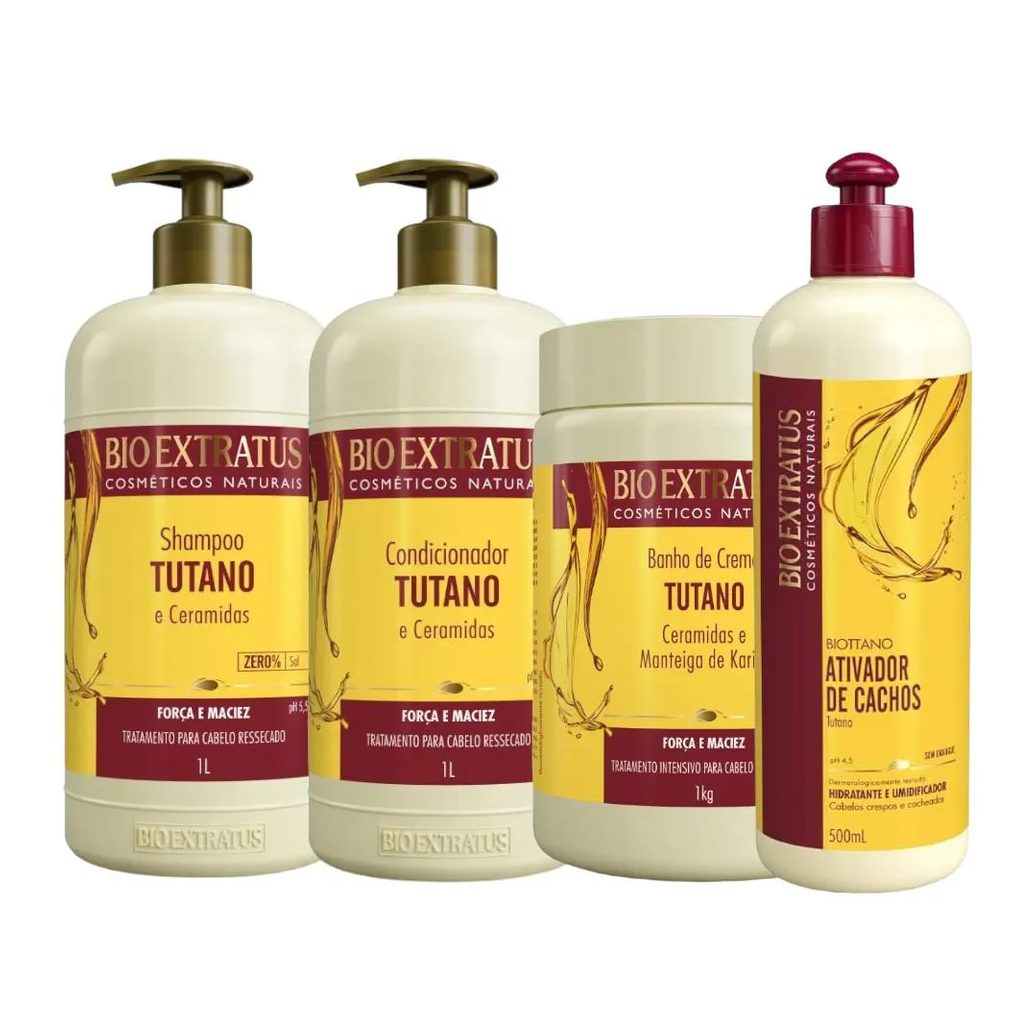 Kit 1 Shamp 1 Cond 1 Banho 1L + 1 Biottano 500Ml Tutano Bio Extratus