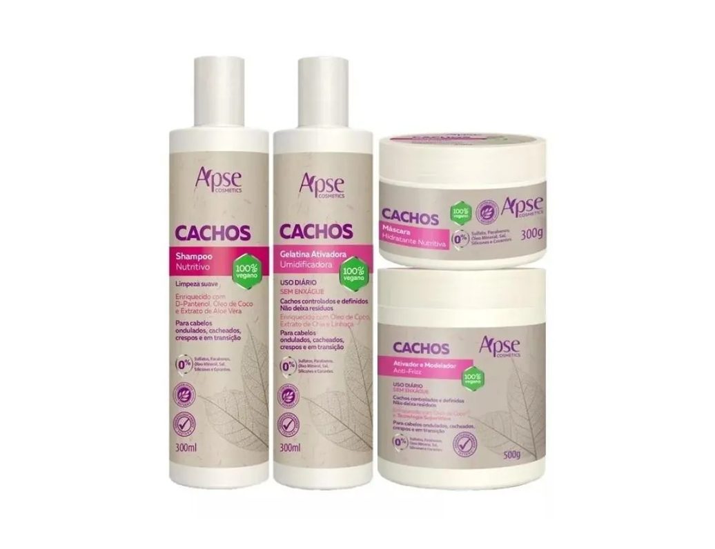 Kit Cachos Shampoo, Gelatina, Máscara e Ativador Apse