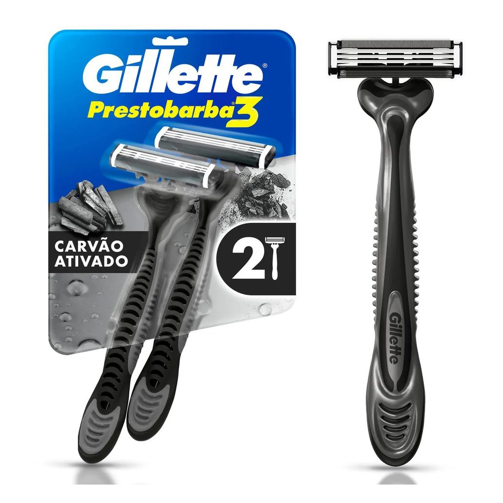 Aparelho de Barbear Descartável Gillette Prestobarba 3 Carvão Ativado 2 unidades