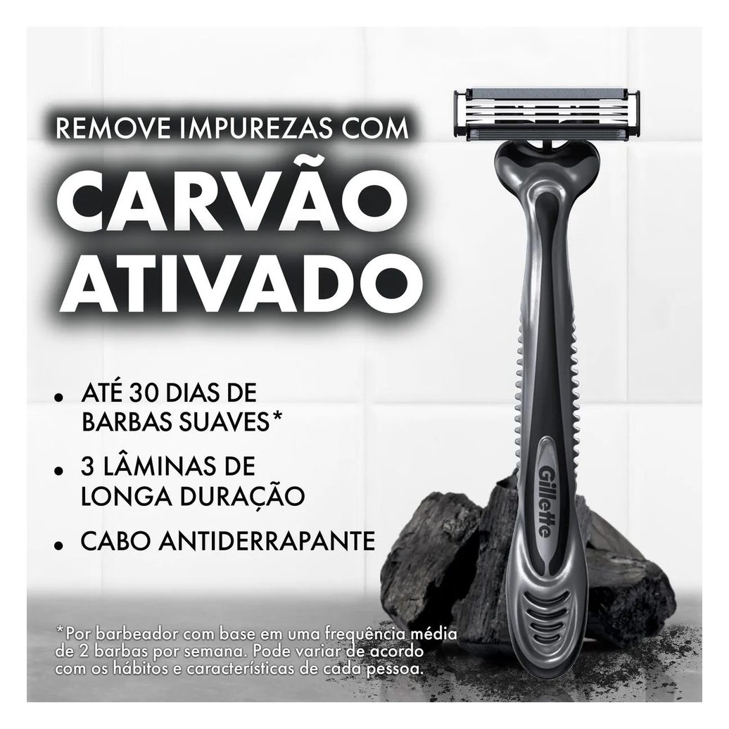 Aparelho de Barbear Descartável Gillette Prestobarba 3 Carvão Ativado 4 unidades