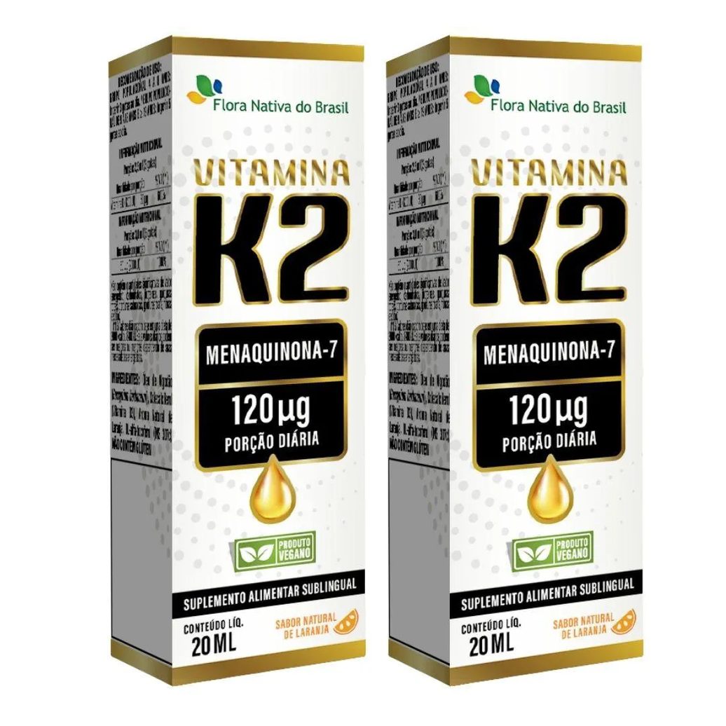 Kit 2x Vitamina K2 em Gotas (menaquinona-7) 120mcg 20ml - Flora Nativa Sabor:laranja