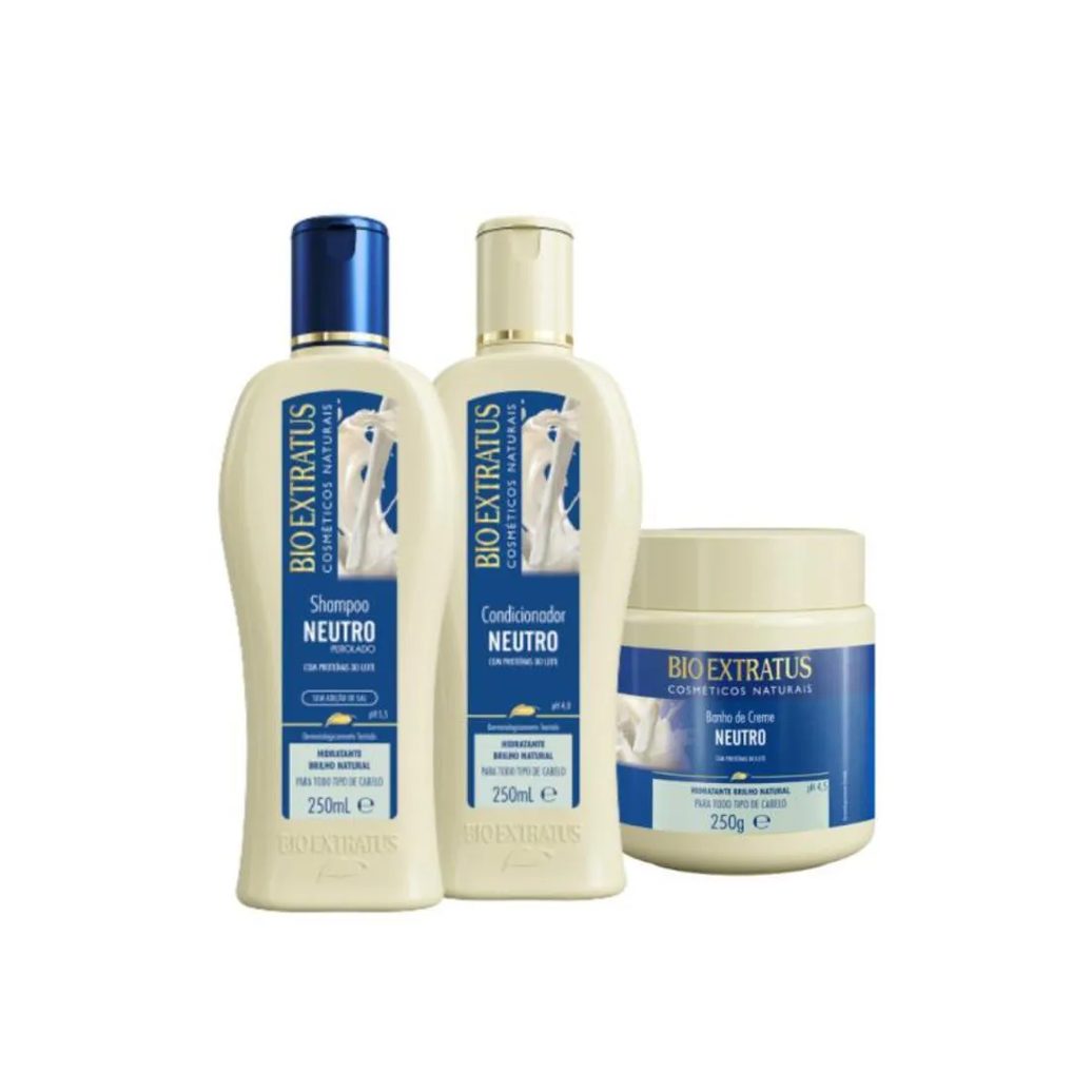 Kit 1 Shampoo 1 Condicionador 1 Banho Creme Neutro 250 Ml Bio Extratus