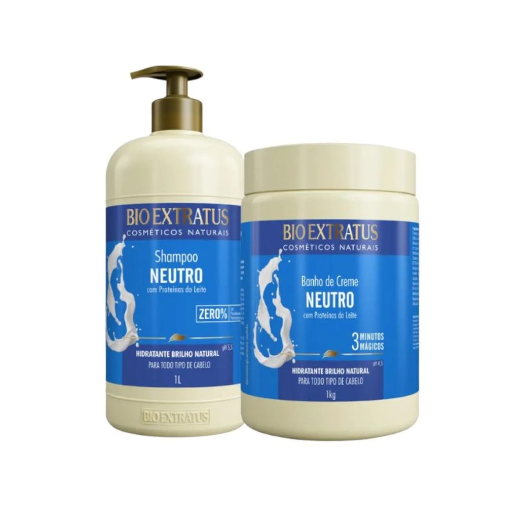Kit 1 Shampoo 1 Banho Creme Neutro 1L Bio Extratus