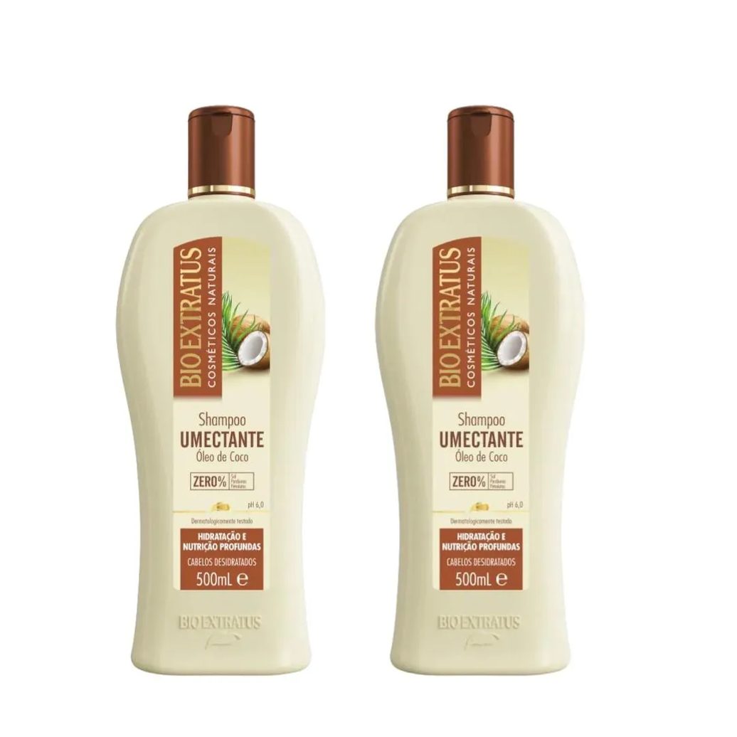 Kit 2 Shampoo Brilho Natural Umectante 500 Ml Bio Extratus