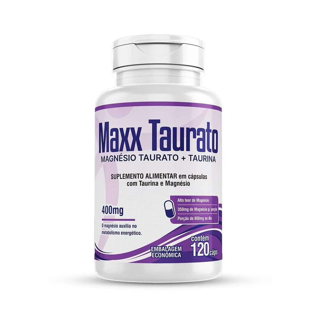 Maxx Taurato 120 Cápsulas 100% Magnésio Taurina Apenas 2/dia