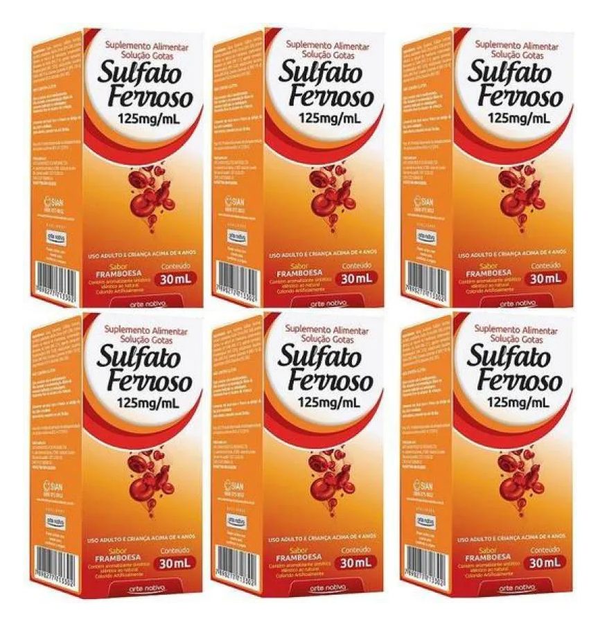 Kit C/6 Sulfato Ferroso Gotas 125Mg 30Ml - Arte Nativa