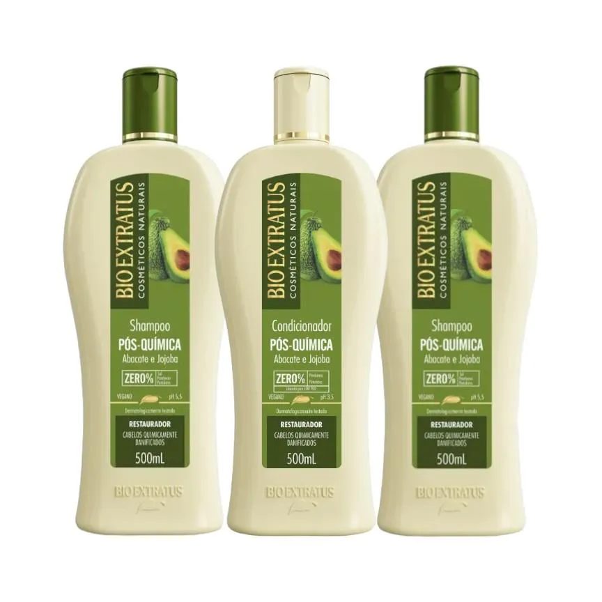 Kit 2 Shampoo 1 Condicionador Tratamento Restaurador Pós Quimica 500 Ml