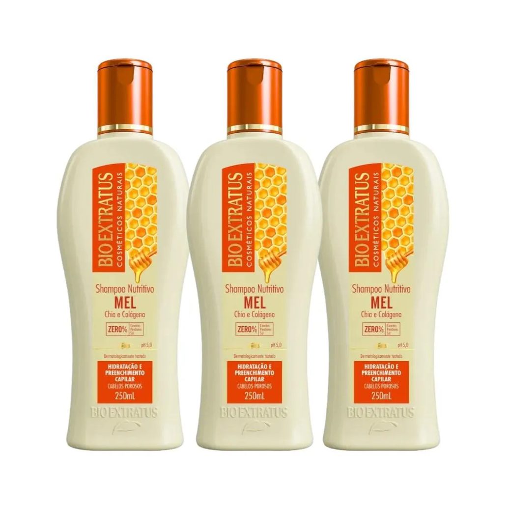 Kit 3 Shampoo Mel Nutritivo 250 Ml Bio Extratus