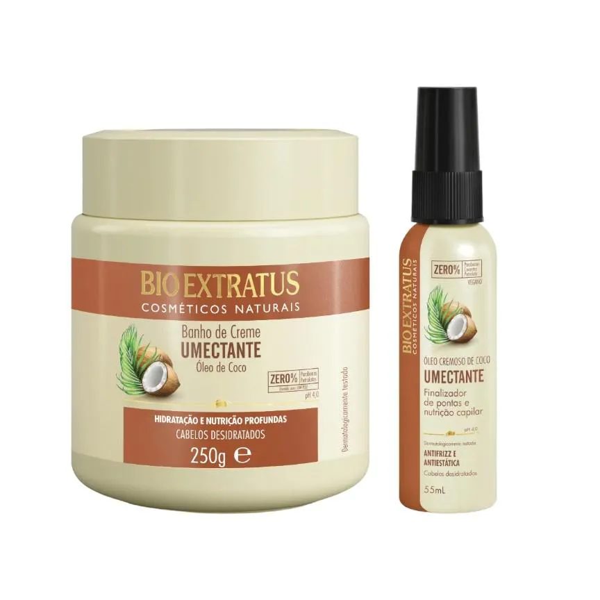 Kit Umectante Umectação Capilar 1 Banho de Creme 250Ml 1 Óleo de Coco Cremoso 55Ml