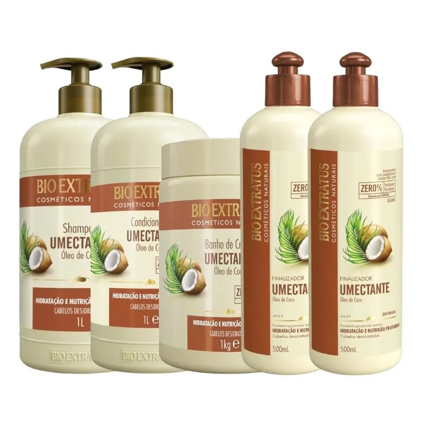 Kit 1 Shampoo 1 Condicionador 1 Banho Umectante 1L + 2 Finalizador 500Ml