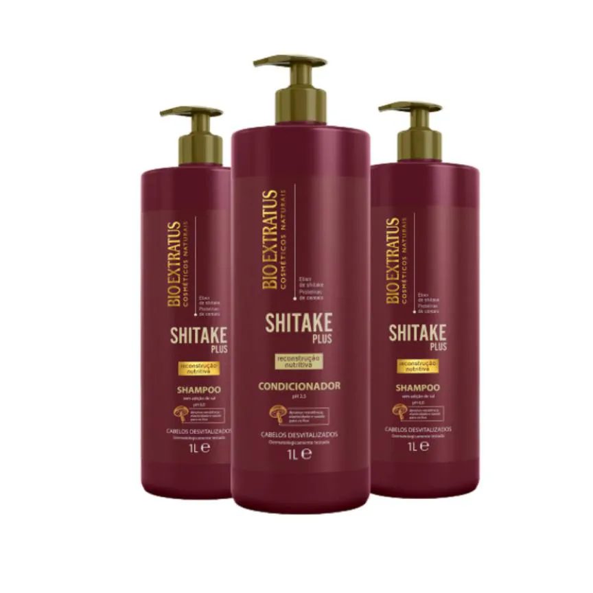 Kit 2 Shampoo 1 Condicionador Limpeza Nutritiva Shitake 1 L Bio Extratus