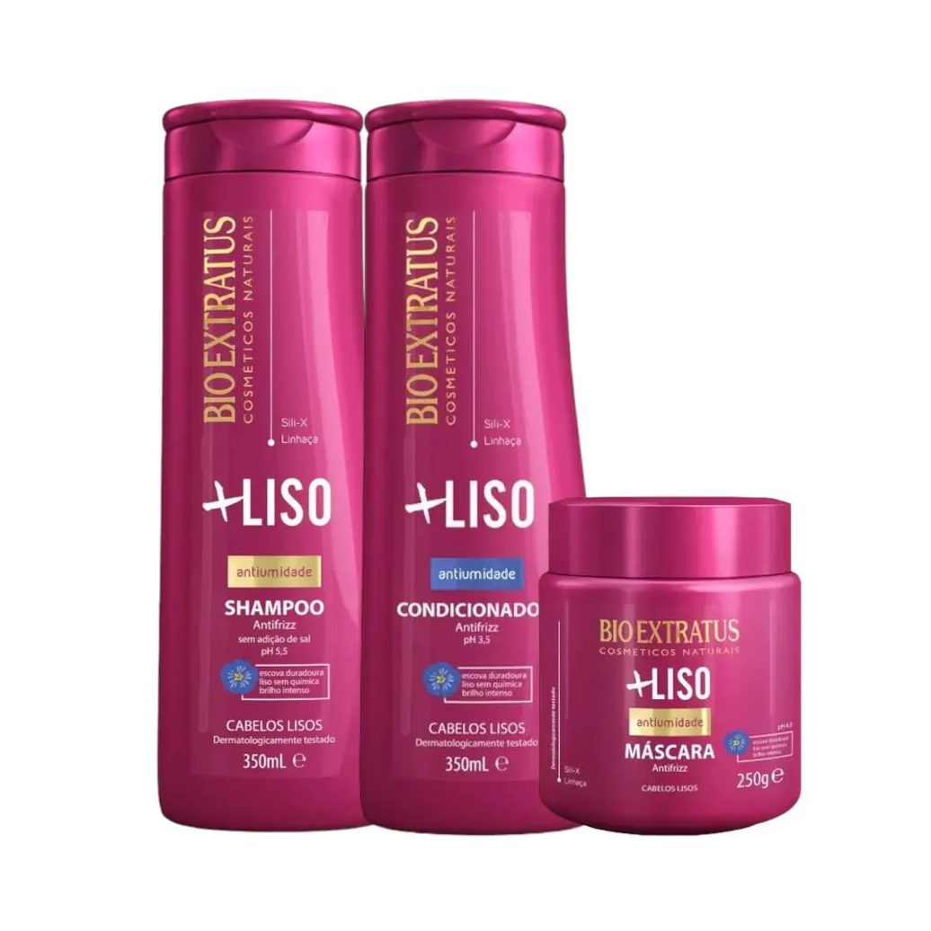 Kit Mais Liso 1 Shampoo 1 Condicionador 350Ml 1 Máscara 250Ml Bioextratus