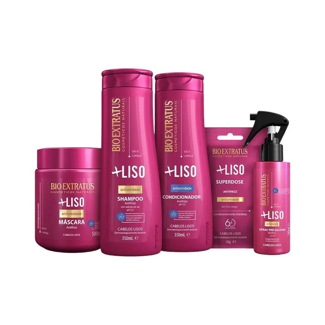 Kit Mais Liso Completo 1 Shamp 1 Cond 1 Máscara 250Ml 1 Spray 1 Dose