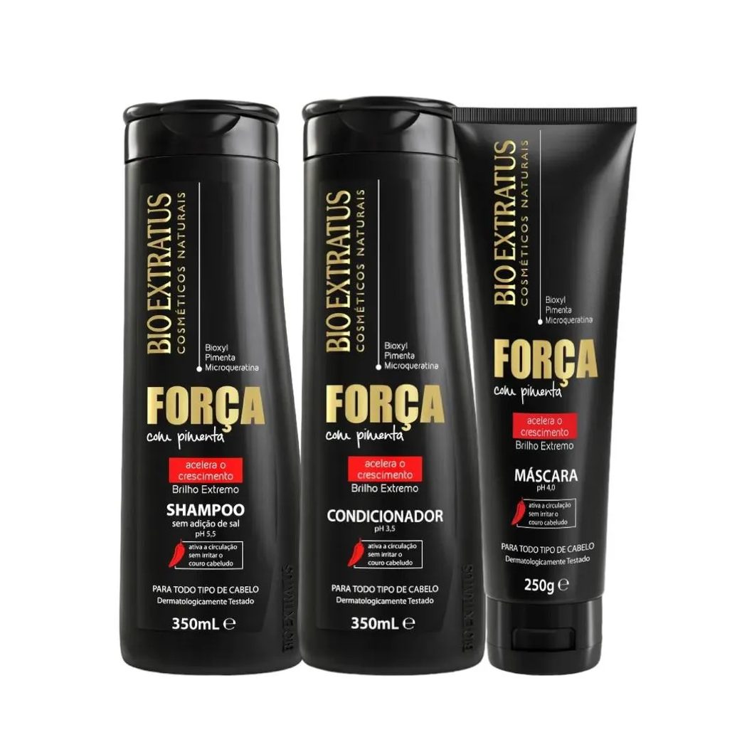 Kit Força com Pimenta 1 Shampoo 1 Condicionador 350Ml 1 Máscara 250Ml