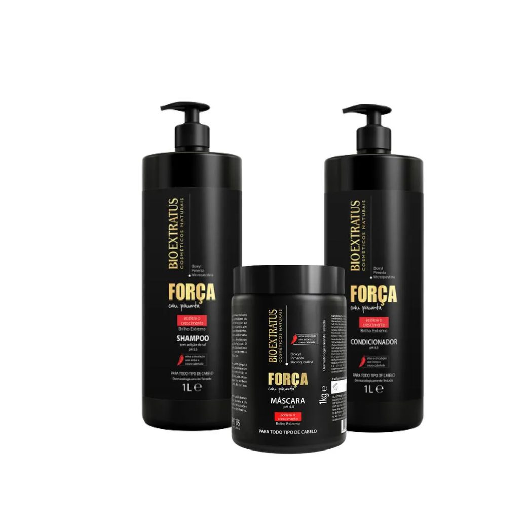 Kit 1 Shampoo 1 Condicionador 1 Banho de Creme Força com Pimenta 1L