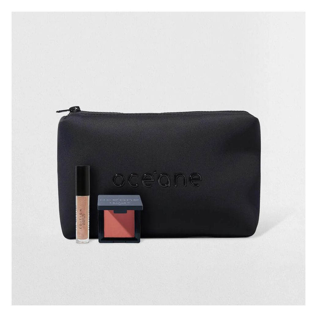 Kit Nécessaire Preto + Blush Cremoso + Brilho Labial Transparente (3 Produtos)