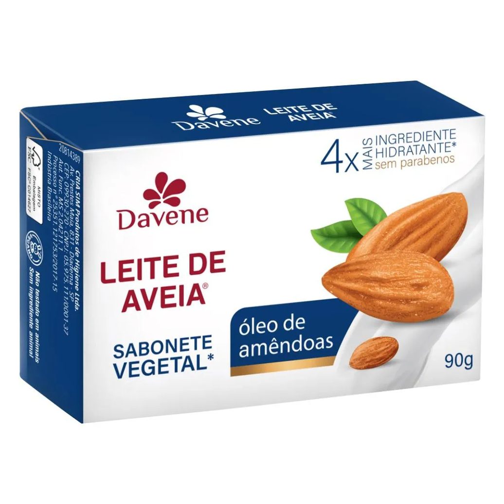 Sabonete Vegetal Leite de Aveia Oleo de Amendoas 90g Davene