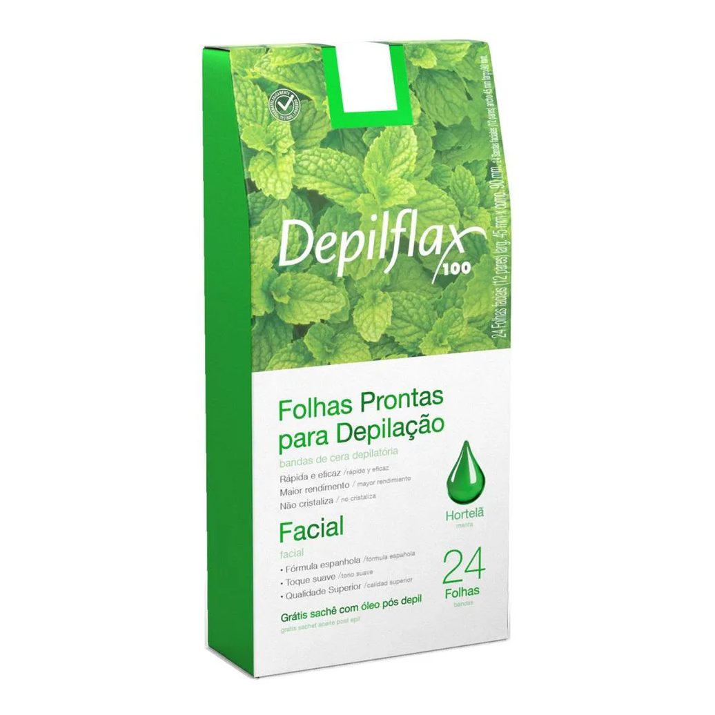 Folhas Prontas Faciais Depilflax Hortela com 24 unidades