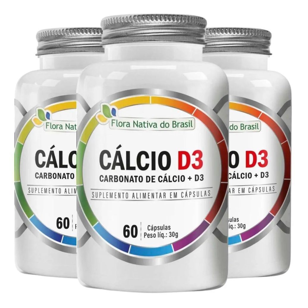 Kit 3x Cálcio D3 (carbonato de Cálcio + Vitamina D3) 60 cápsulas – Flora Nativa