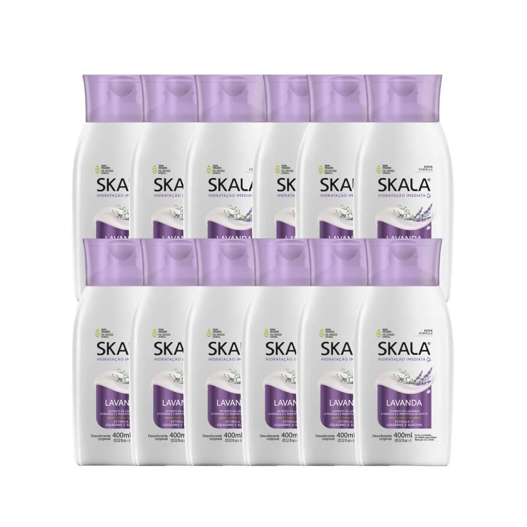 Kit 12 Loção Creme Hidratante Corporal Lavanda Vegano Skala