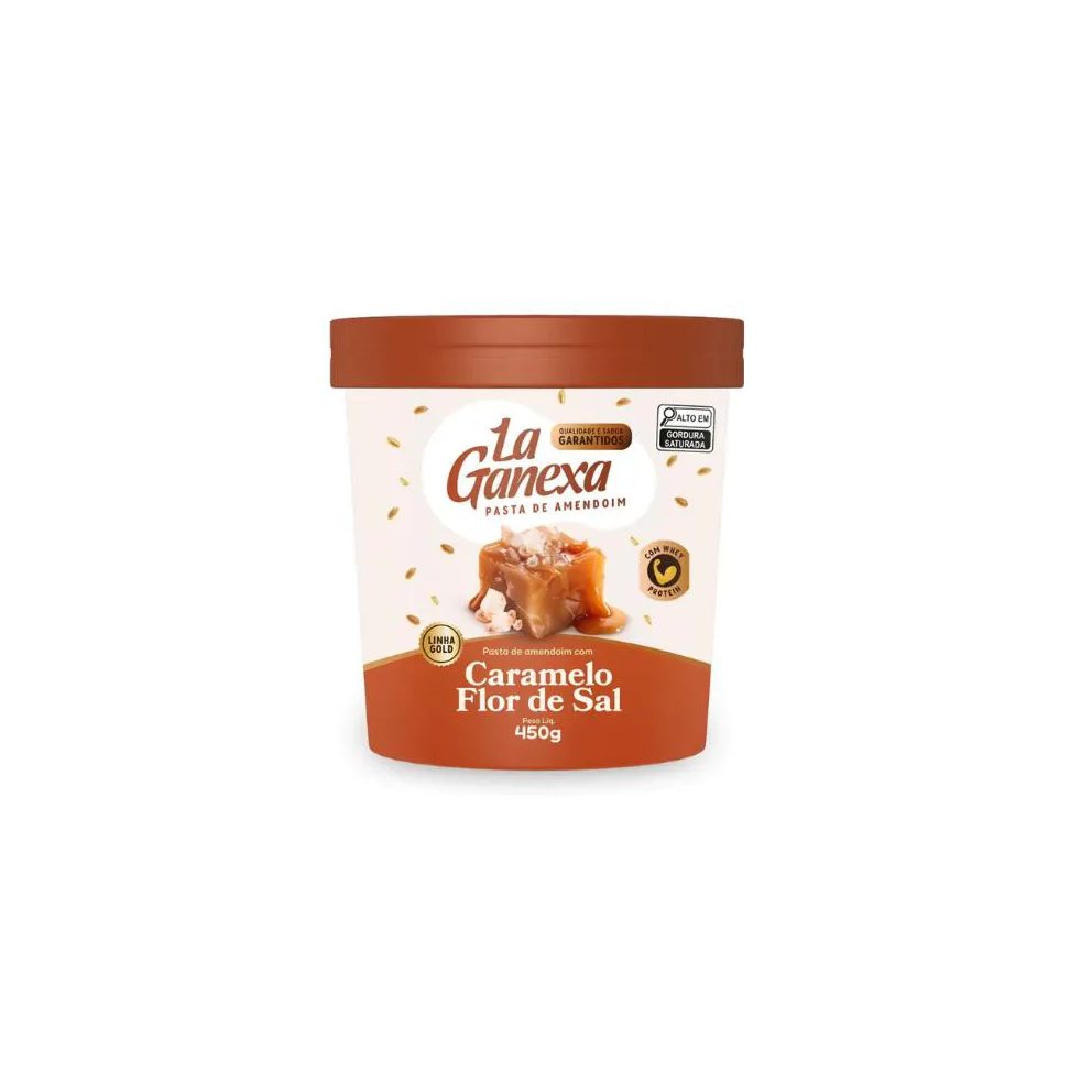 Pasta de Amendoim Integral Gourmet 450G Zero Açucar – Sabor: Caramelo e Flor de Sal com Whey Protein