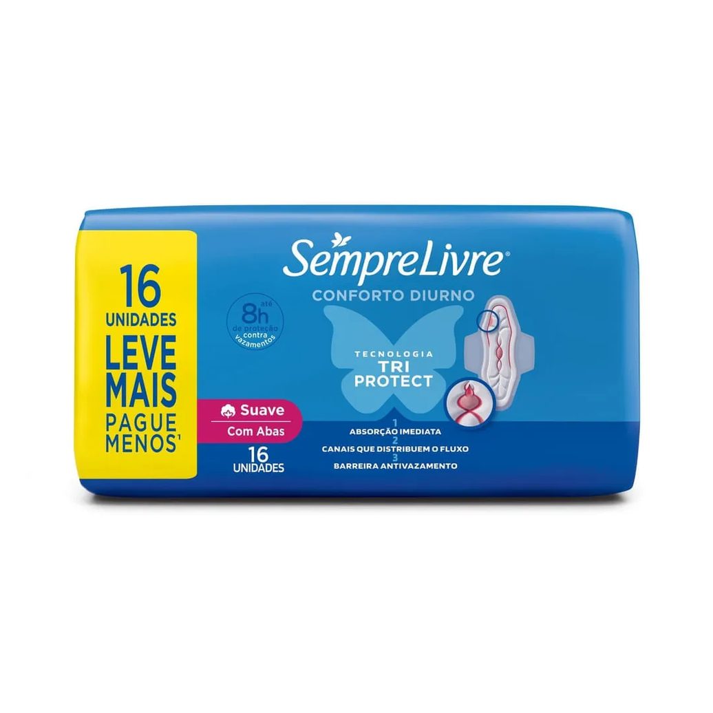 Absorvente Sempre Livre Conforto Diurno Cobertura Suave Com Abas 16 Unidades