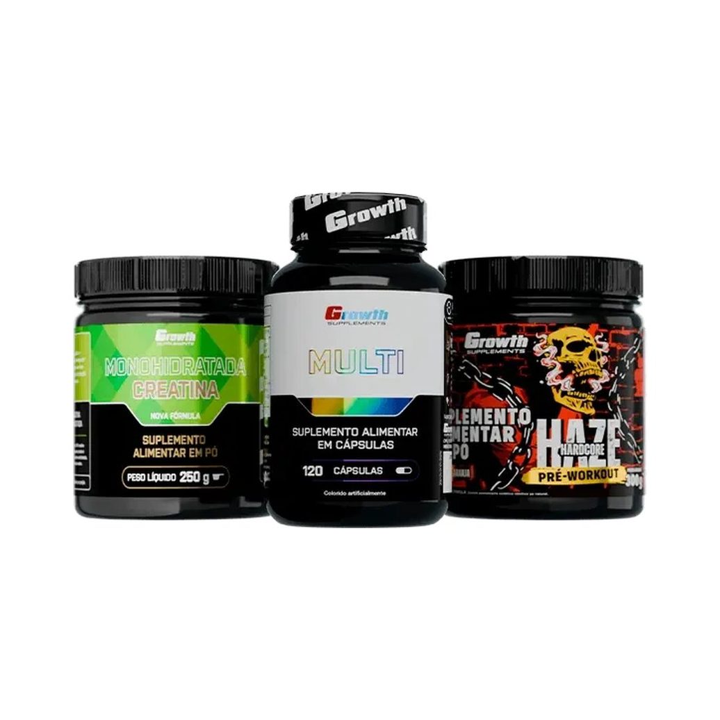Kit Creatina Monohidratada 250g, Multivitamínico 120 caps e Pré-Treino Haze 300g