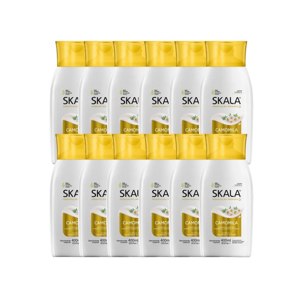 Kit 12 Loção Creme Hidratante Corporal Camomila Vegano Skala