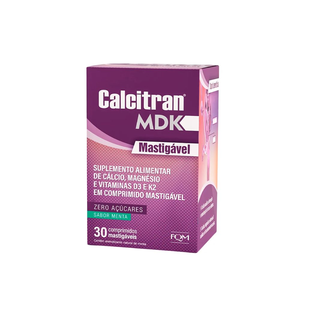 Cálcio Calcitran MDK Zero Açúcar Menta 30 comprimidos