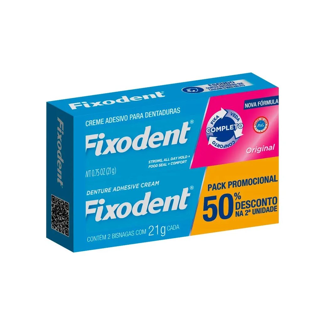 Fixador De Dentadura Fixodent Original Com 2 Unidades De 21gr Promocional