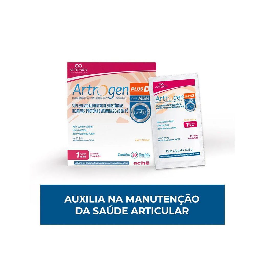 Colágeno Artrogen Plus D com MSM 30 sachês