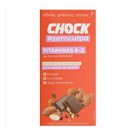 Suplemento Alimentar Tablete Chocolate Ao Leite Com Amêndoas Chock Vitaminas A Z Caixa 75g