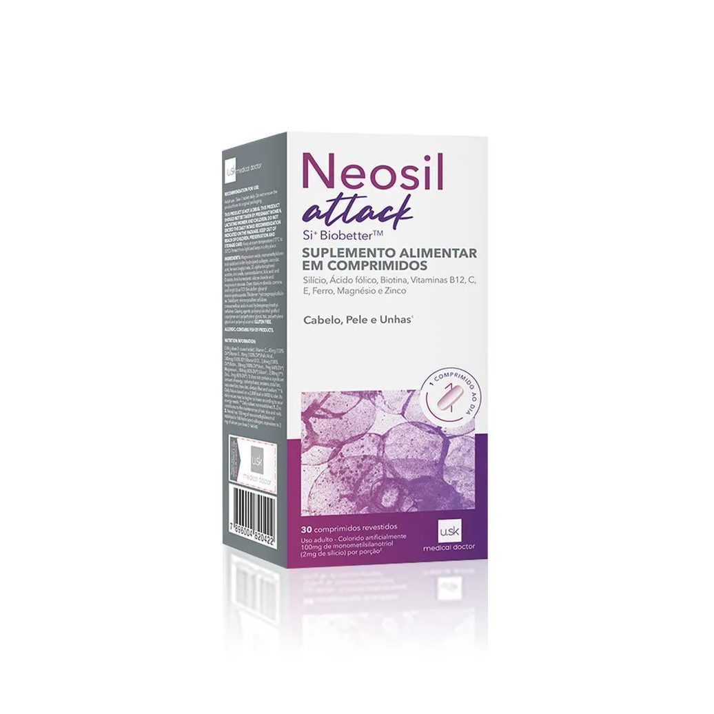 Suplemento Alimentar Neosil Attack Cabelo Pele E Unha 30 Comprimidos