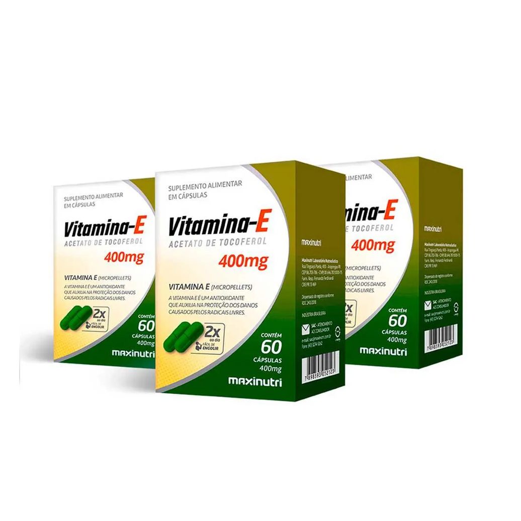 Kit 03 vitamina e antioxidante 400mg 60 capsulas maxinutri