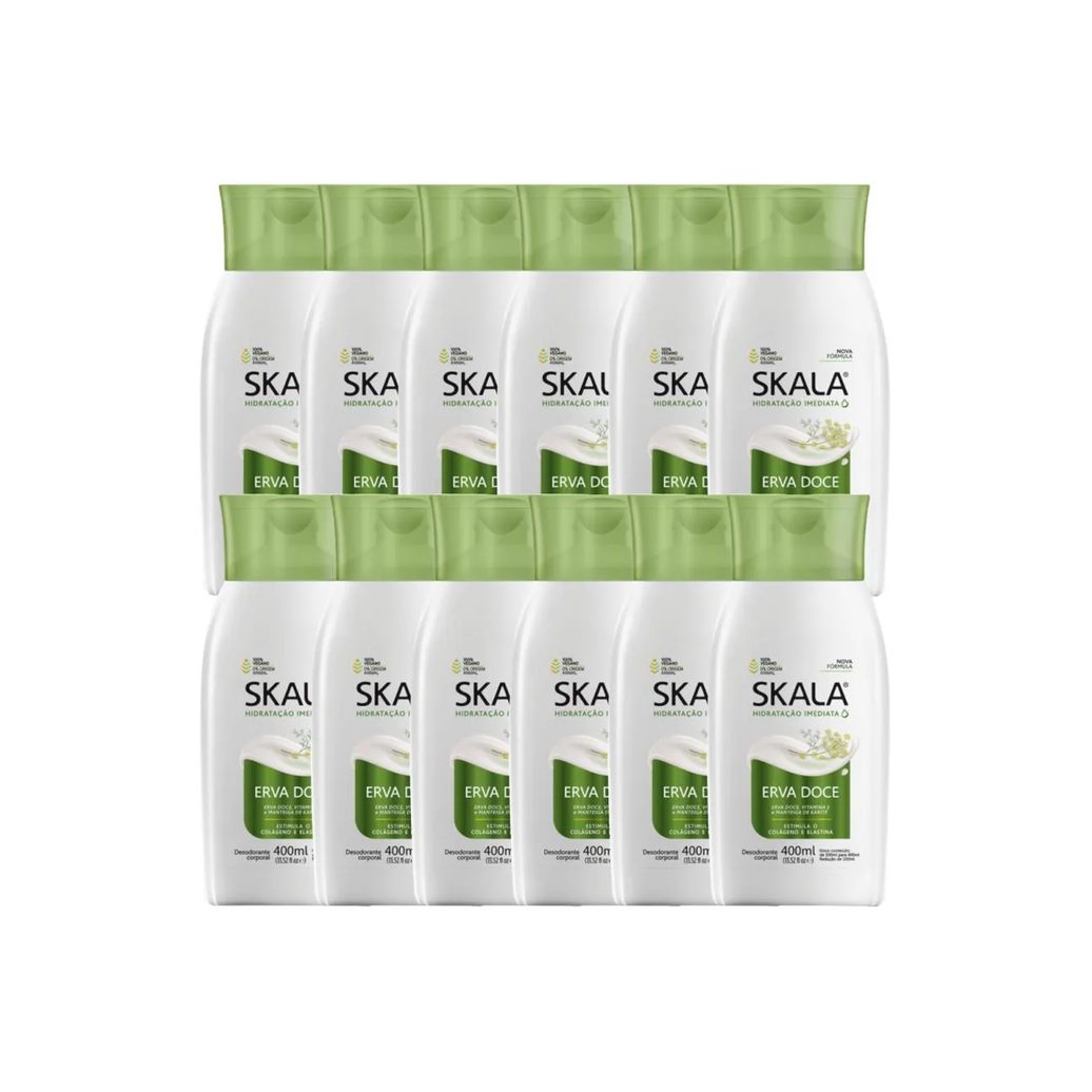 Kit 12 Loção Creme Hidratante Corpo Erva Doce Vegano Skala