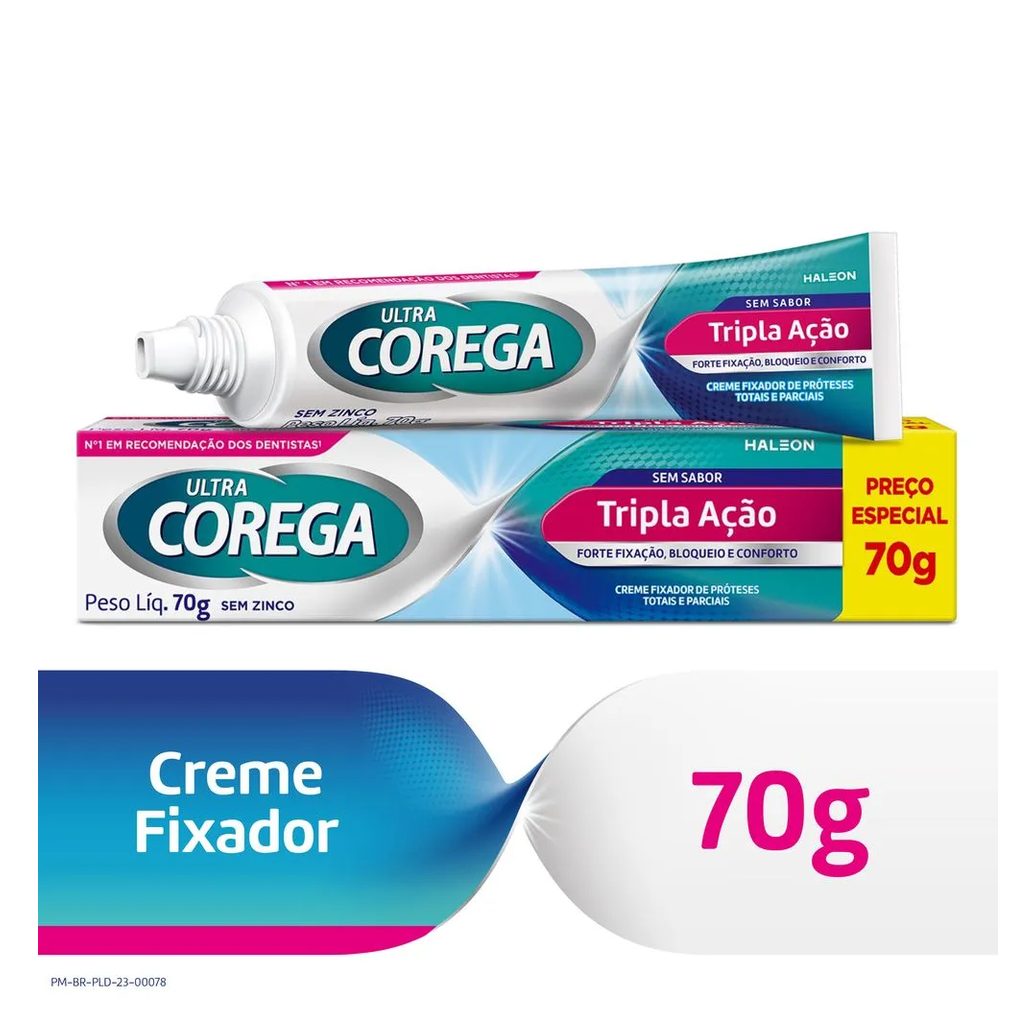 Fixador De Dentadura Ultra Corega 70gr Creme Tripla Acao Sem Sabor