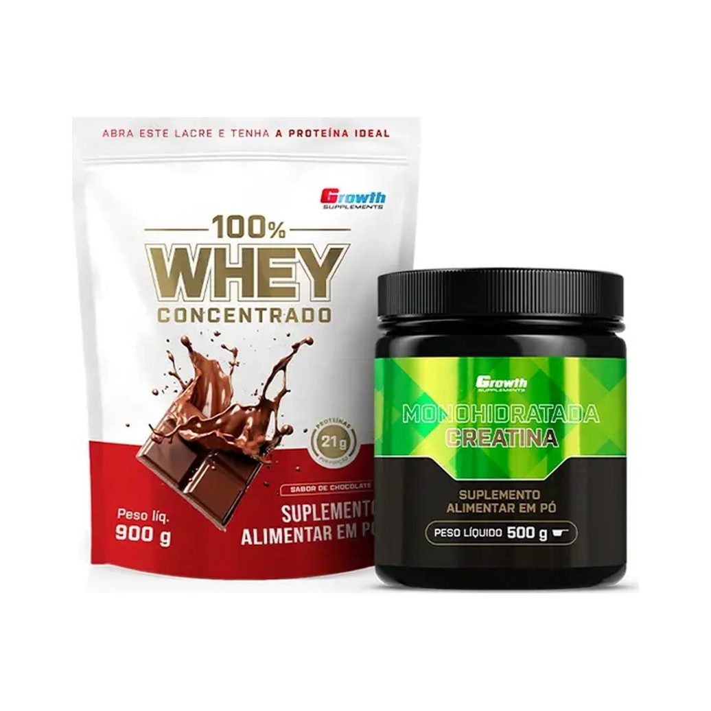 Kit 100% Whey Protein Concentrado 900g e Creatina Monohidratada 500g