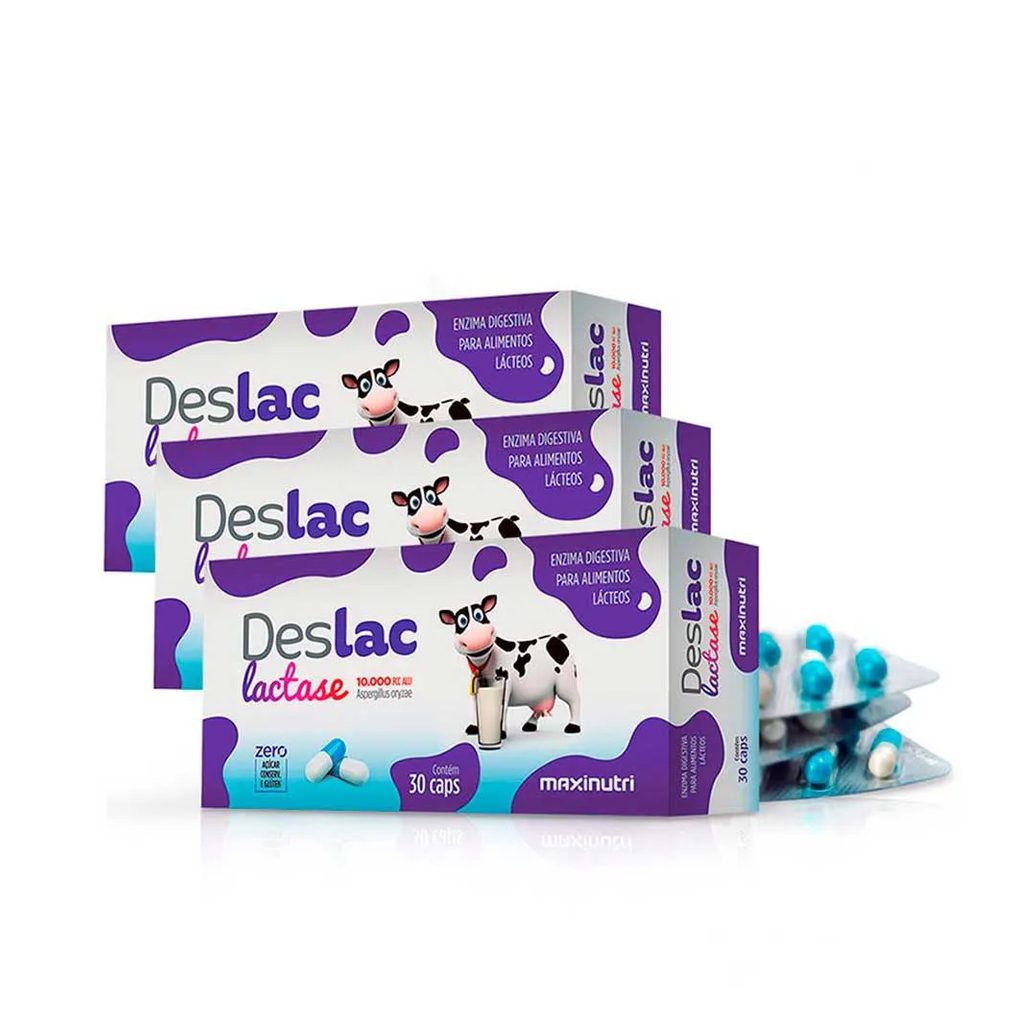 Kit 03 Deslac Lactase 10.000 Fcc 30 Cápsulas Maxinutri