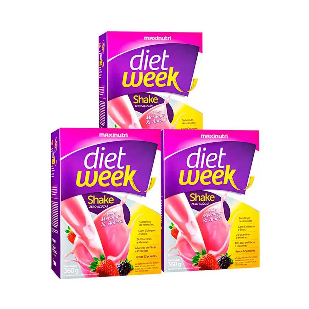 Kit 3 Diet Week Shake Morango e Amora 360g Maxinutri