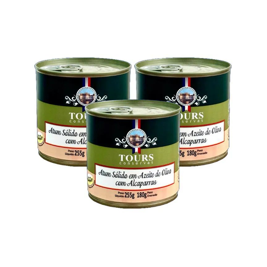 Kit 3x: Atum Sólido com Alcaparras em Azeite Tours 255g