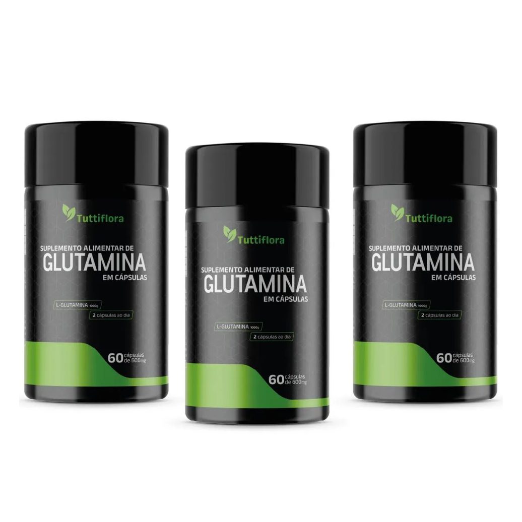 Kit 3x L-glutamina 600mg 60 cápsulas Tuttiflora