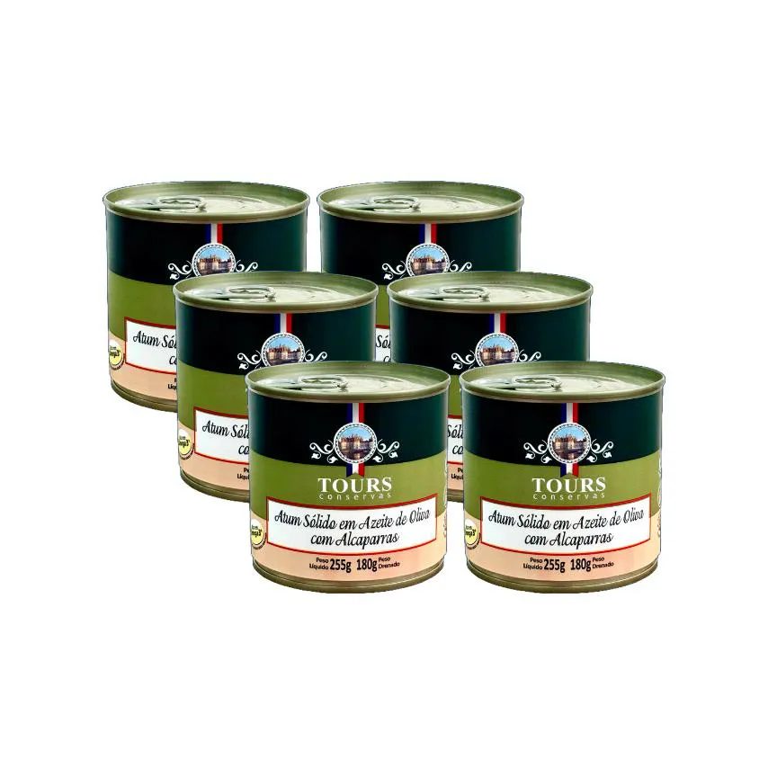 KIT 6X: ATUM SóLIDO COM ALCAPARRAS EM AZEITE TOURS 255G
