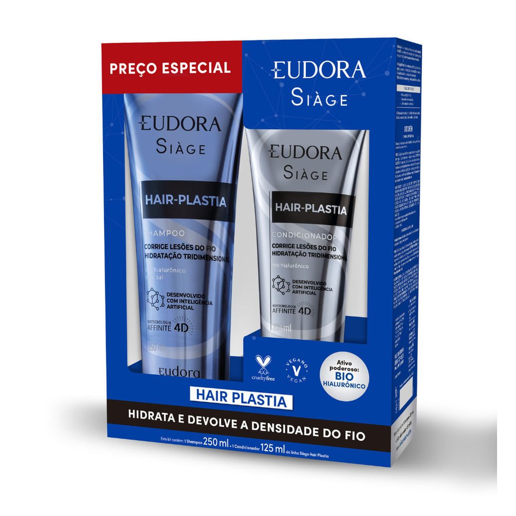 Kit Shampoo Eudora Siàge Hair-Plastia 250ml 1 Unidade + Condicionador Eudora Siàge Hair-Plastia 125ml 1 Unidade